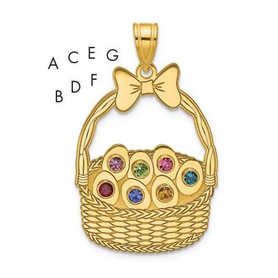 Sterling Silver 7 Birthstone with Bezel Easter Basket Pendant 14k Gold QMP1538/7G