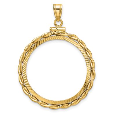 Twisted Wire and Diamond-Cut 27.5mm x 2.1mm Screw Top Coin Bezel Pendant 14k Gold Polished C2271D/2…
