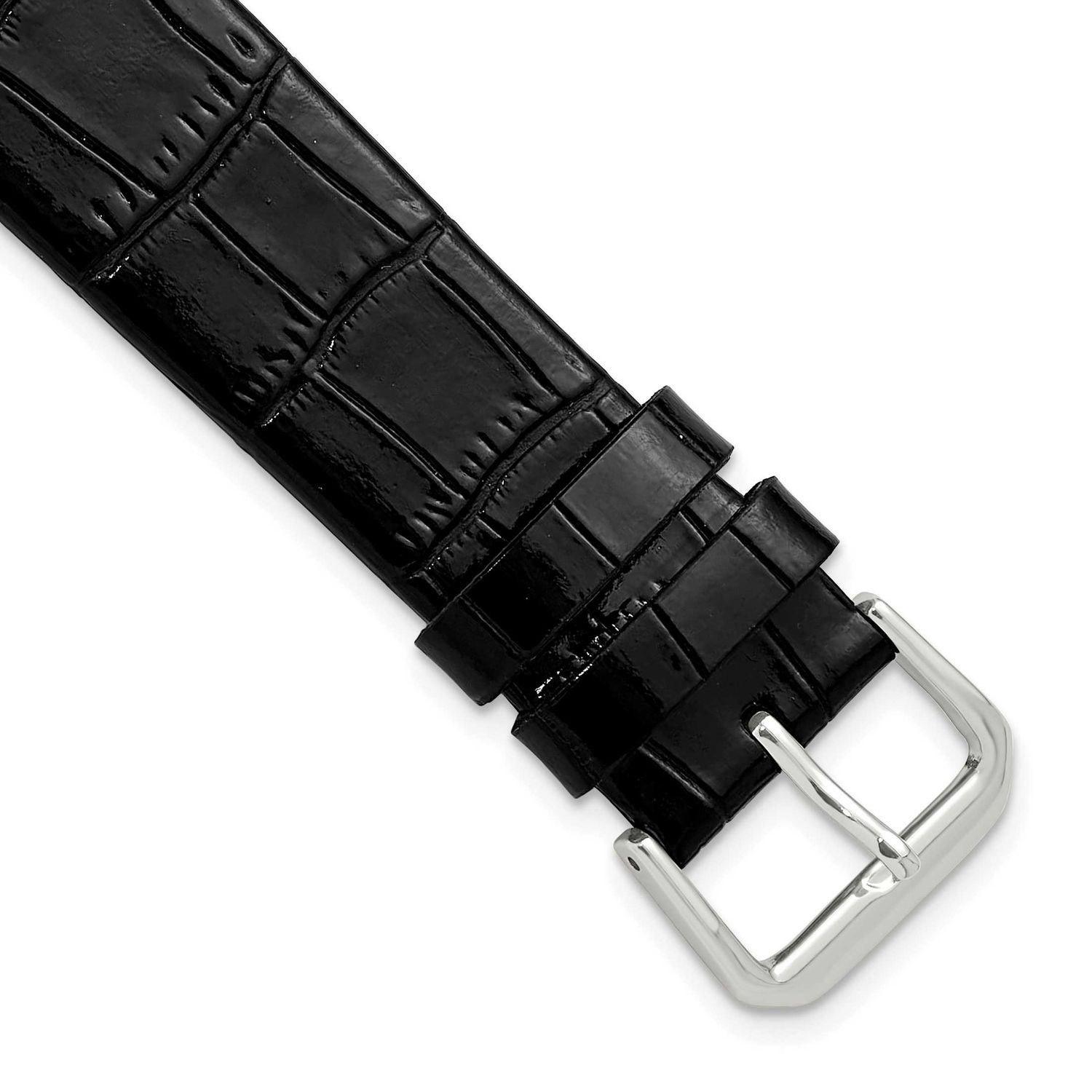 Debeer 20mm Black Flat Alligator Grain Leather with Silver-Tone Buckle 7.5 Inch Watch Band 693F-20 …