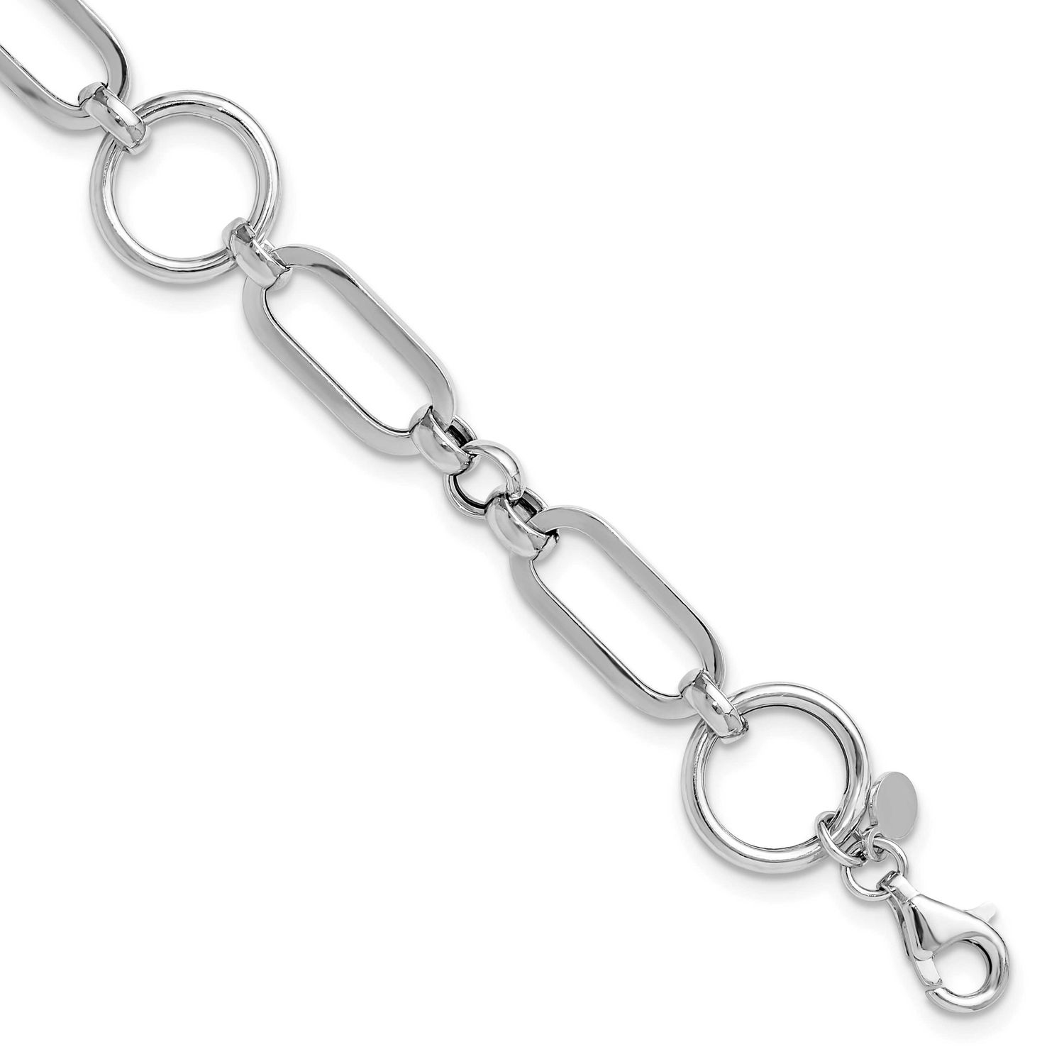 Polished Fancy Link with 1 Inch Extender Bracel Sterling Silver Rhodium-plated QLF1363-7 1969043127…