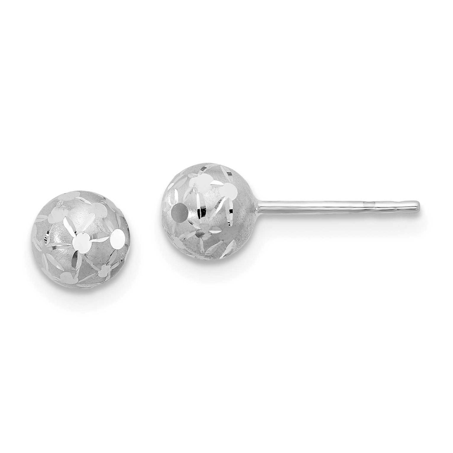 Satin and Diamond-Cut Ball Post Earrings 14k White Gold Polished LE2624W 196904346327