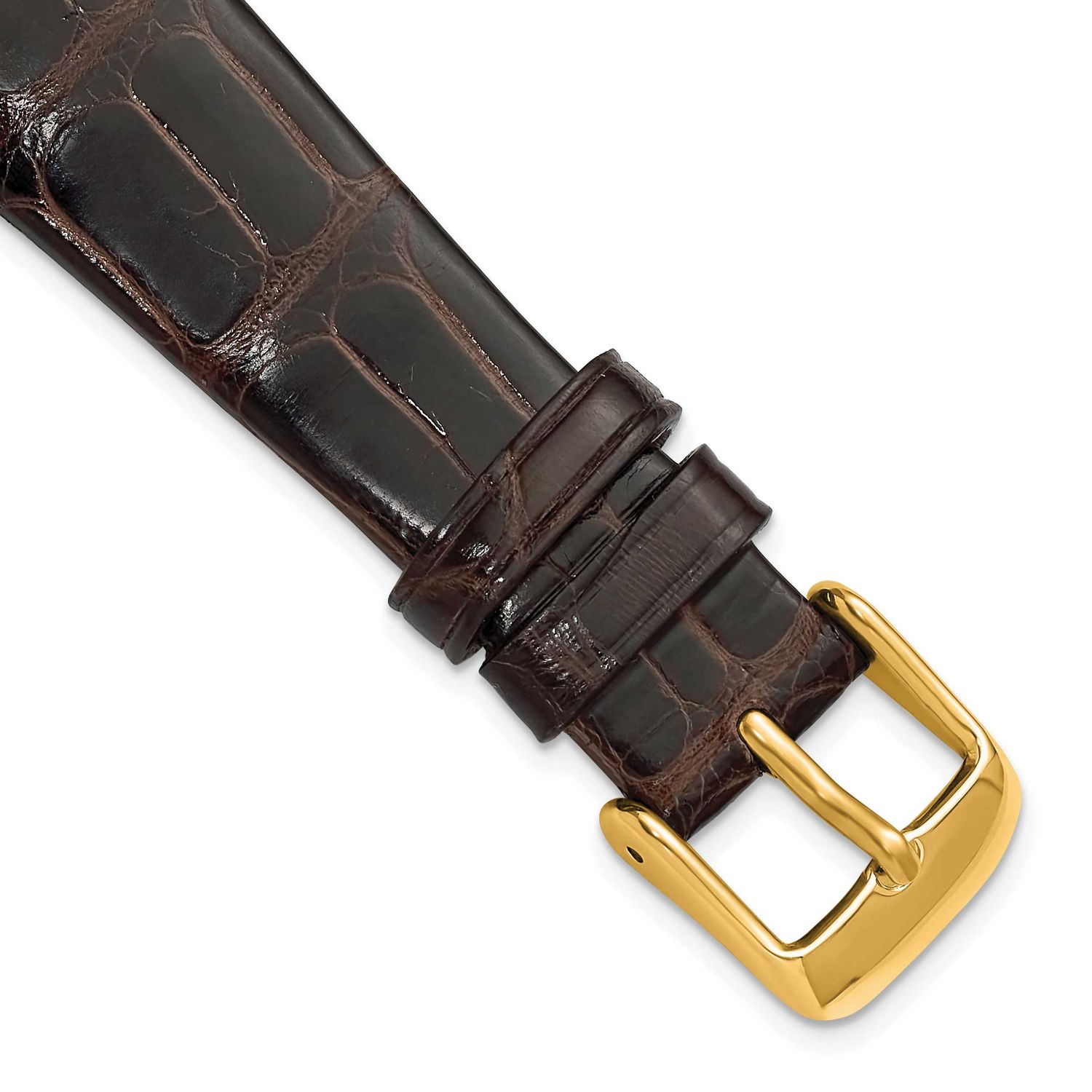 Debeer 19mm Brown Flat Genuine Louisiana Alligator Leather with Gold-Tone Buckle 7.5 Inch Watch Ban…