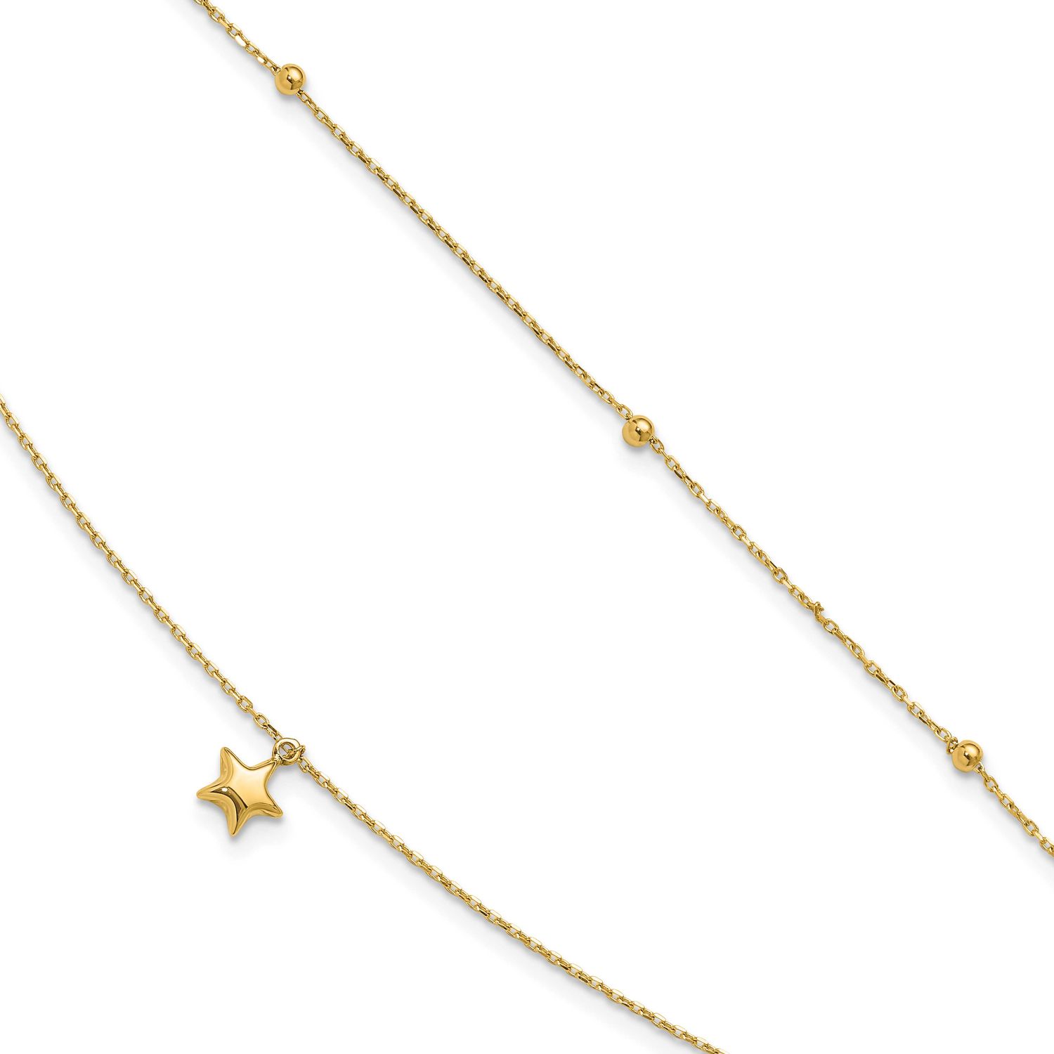 2-Strand Star 9 Inch Plus 2 Inch Extender Anklet 10k Gold Polished 10LF627-9 196904344477