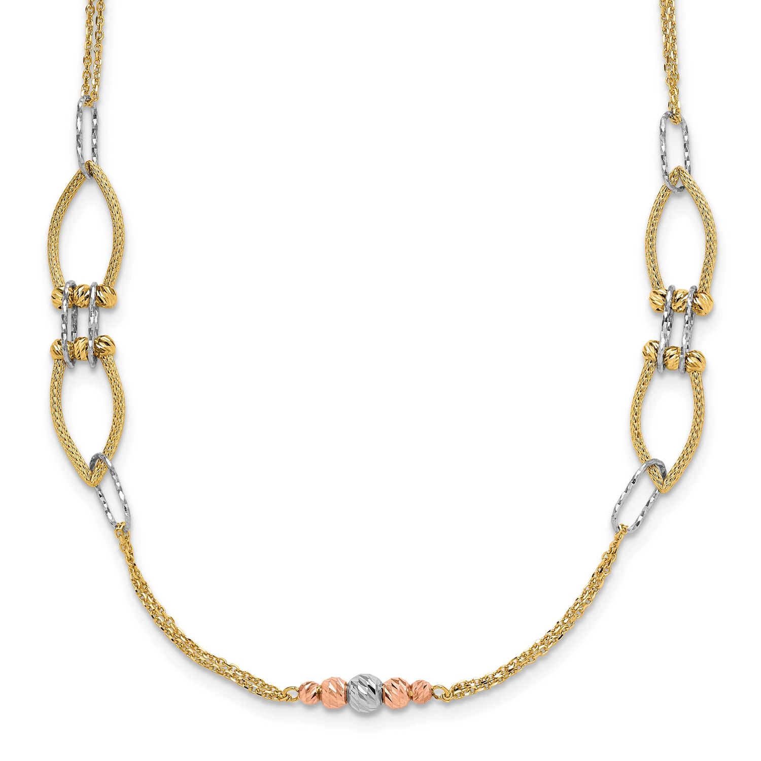 Tri-Color Polish/Textured/Diamond-Cut Fancy with 1.5 Inch Extender Necklace 14k Gold LF1972-28.5 19…