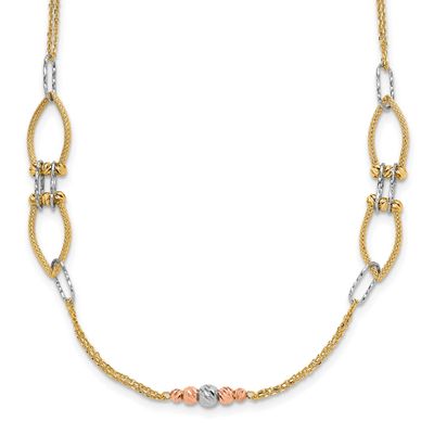 Tri-Color Polish/Textured/Diamond-Cut Fancy with 1.5 Inch Extender Necklace 14k Gold LF1972-28.5 19…