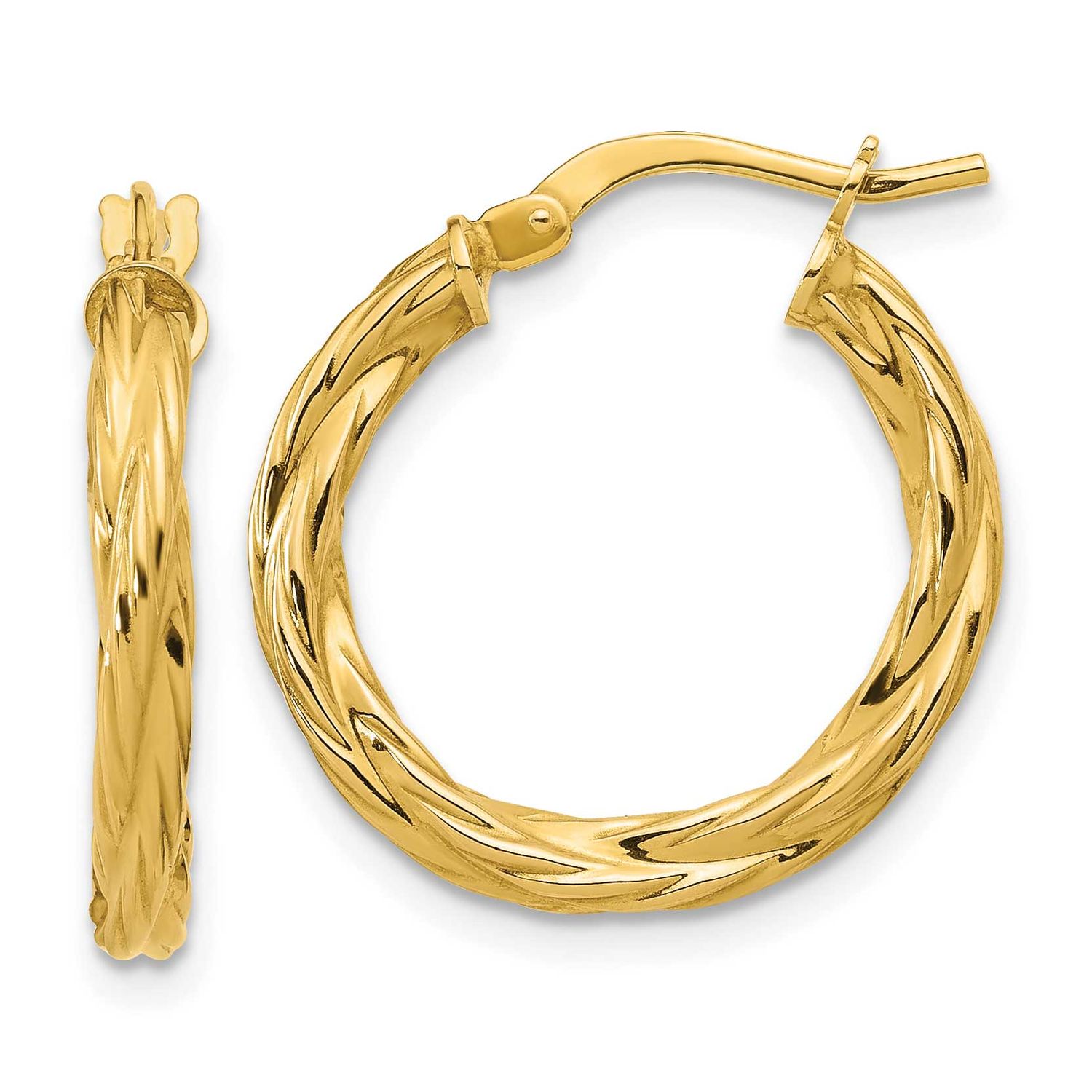 Twisted Round Hoop Earrings 14k Gold Polished LE2812 196904316610