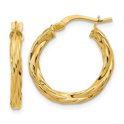 Twisted Round Hoop Earrings 14k Gold Polished LE2812 196904316610