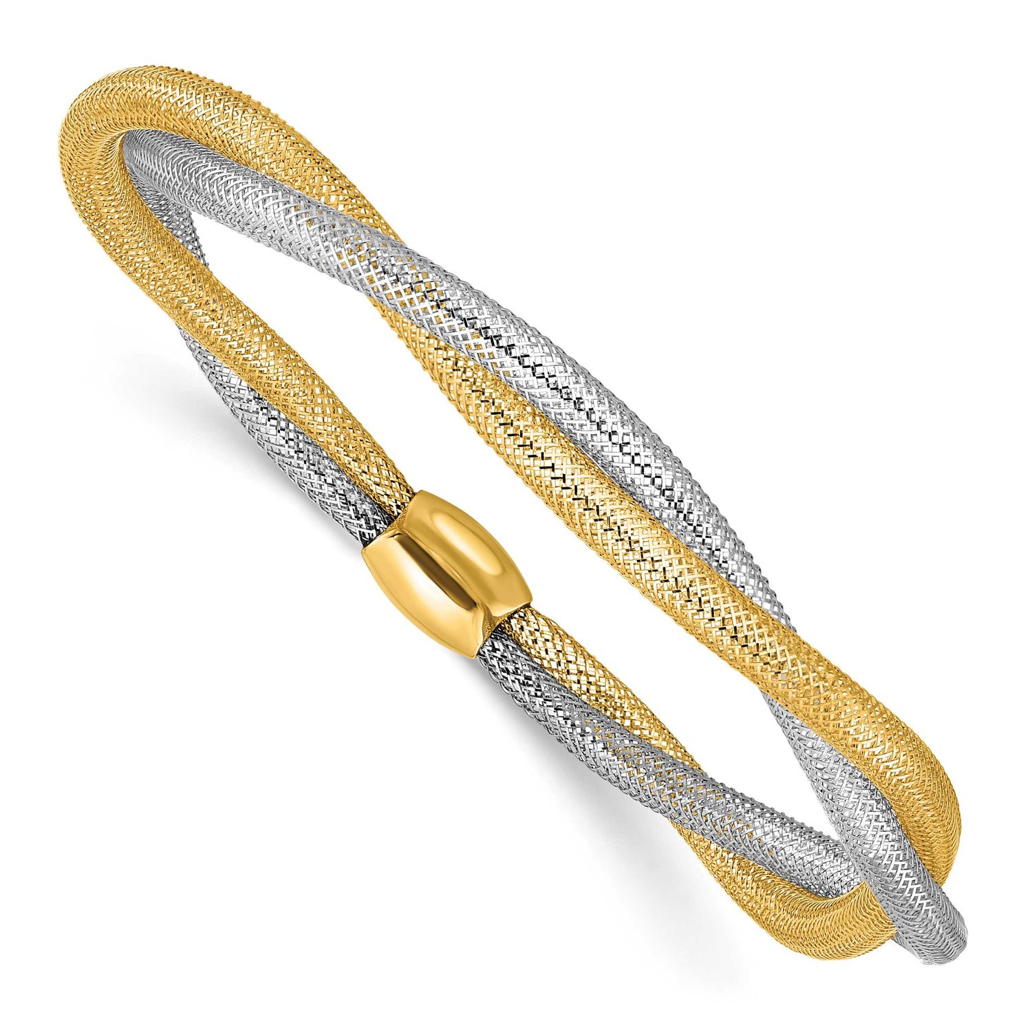 Mesh Twist Slip-On Stretch Bracelet 14k Gold with Rhodium LF1816 196904171226