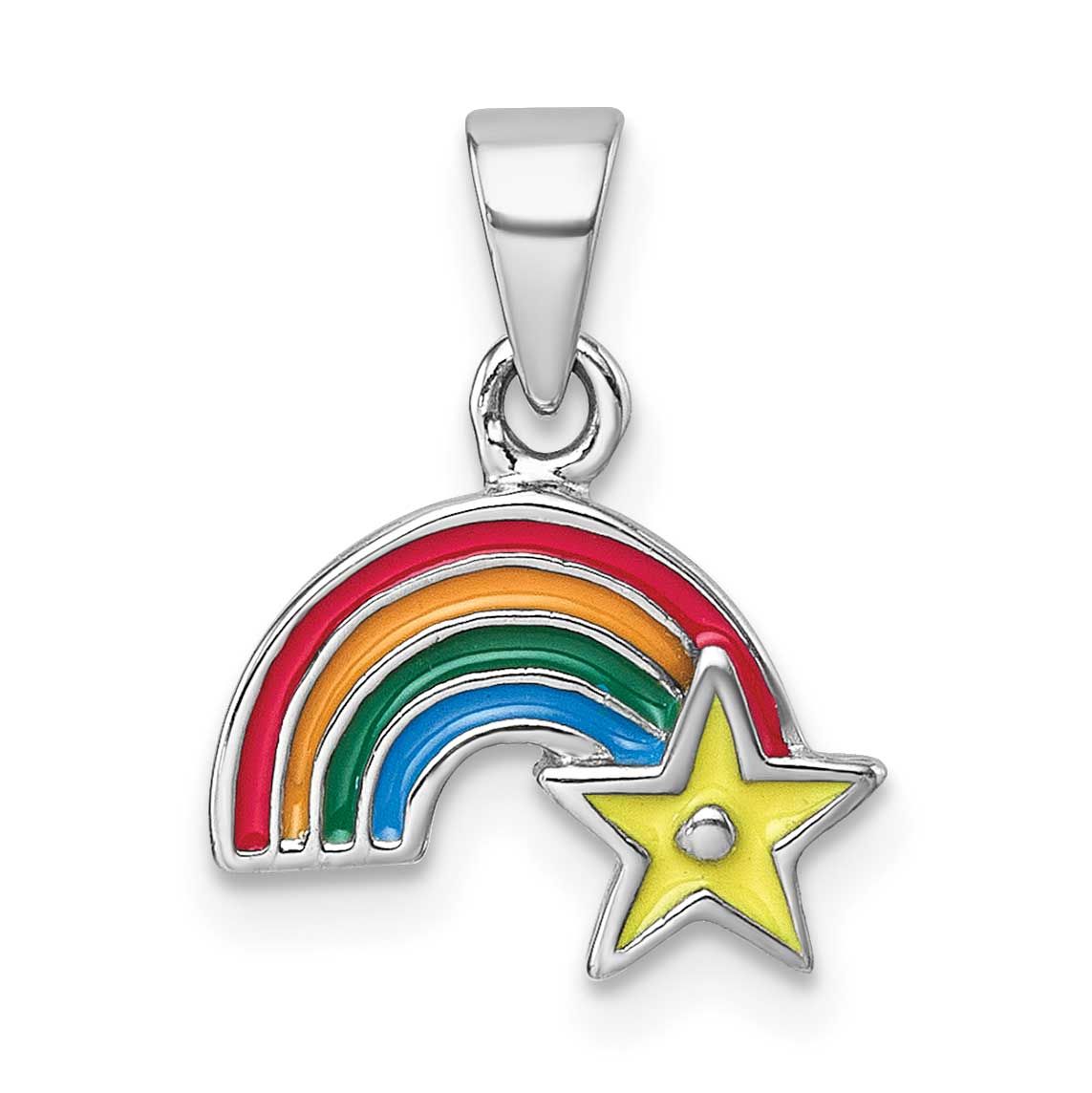 Children&#39;s Multicolor Enamel Rainbow with Star Pendant Sterling Silver Rhodium-plated QP5968