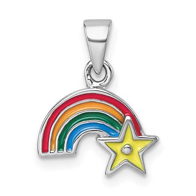 Children&#39;s Multicolor Enamel Rainbow with Star Pendant Sterling Silver Rhodium-plated QP5968
