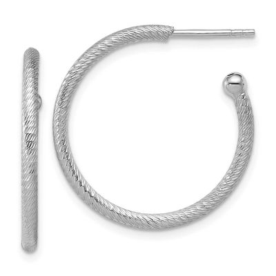 Diamond-Cut 25x2mm Post C-Hoop Earrings Sterling Silver Rhodium-plated QLE1587