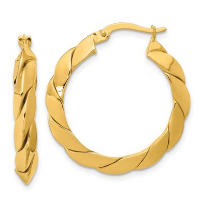 Grooved Fancy Hoop Earrings 14k Gold Polished LE2820