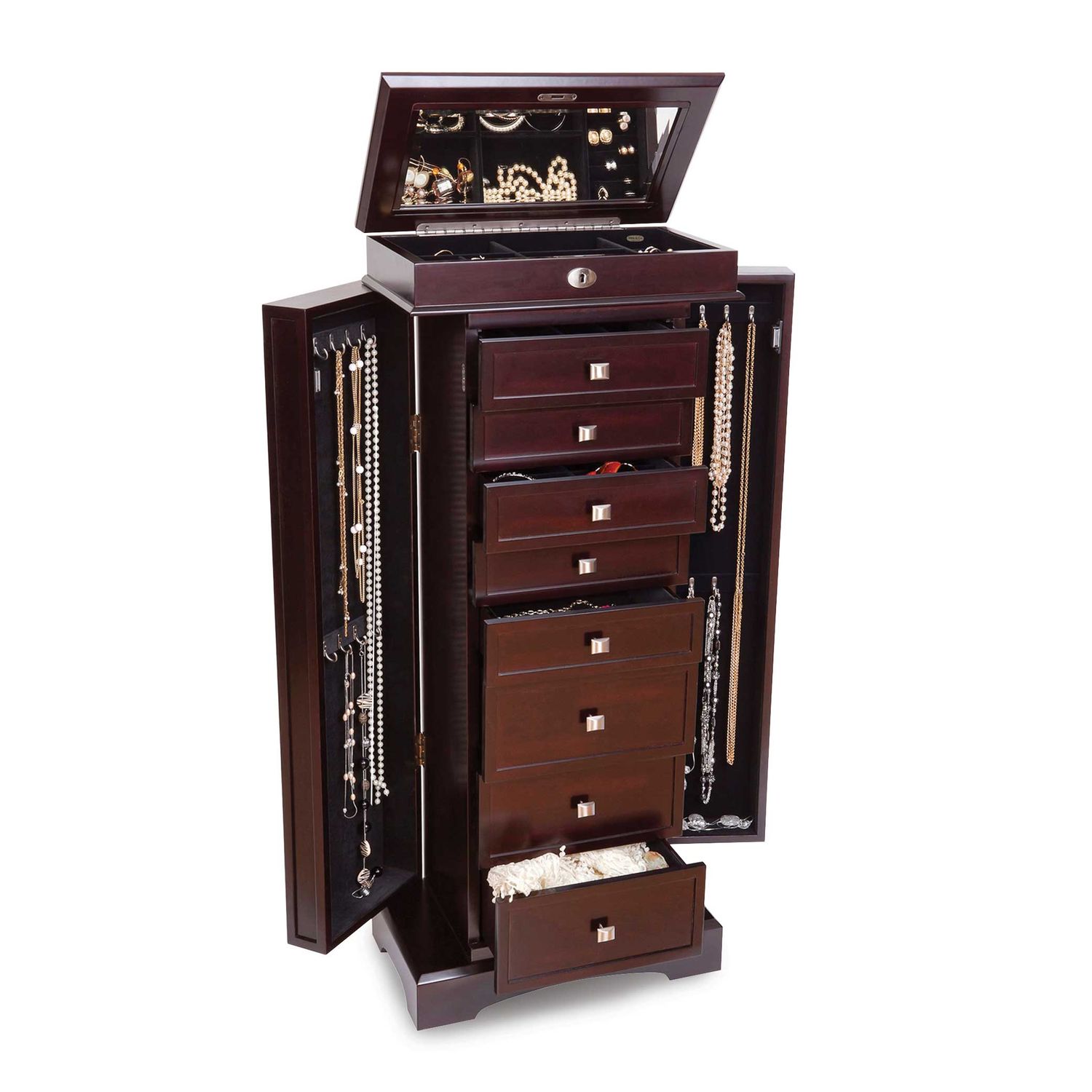 Olympia Dark Walnut Finish Wood Composite 7-Drawer with Locking Top Jewelry Armoire GM18972 7391752…