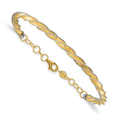 14K Two-Tone Polished/Satin/Diamond-Cut Fancy Adjustable Bangle 14k Two-tone Gold Polished LF1931 1…