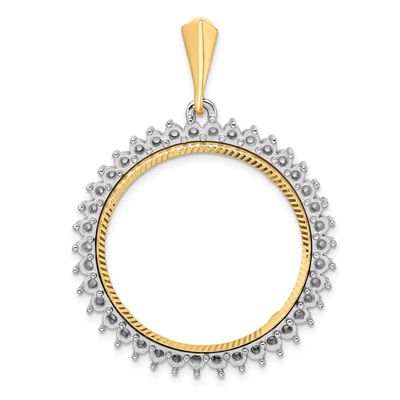 Diamond-Cut Diamond Circle 27.0mm Prong Coin Bezel Pendant Mounting 14k Two-tone Gold Polished CS39…
