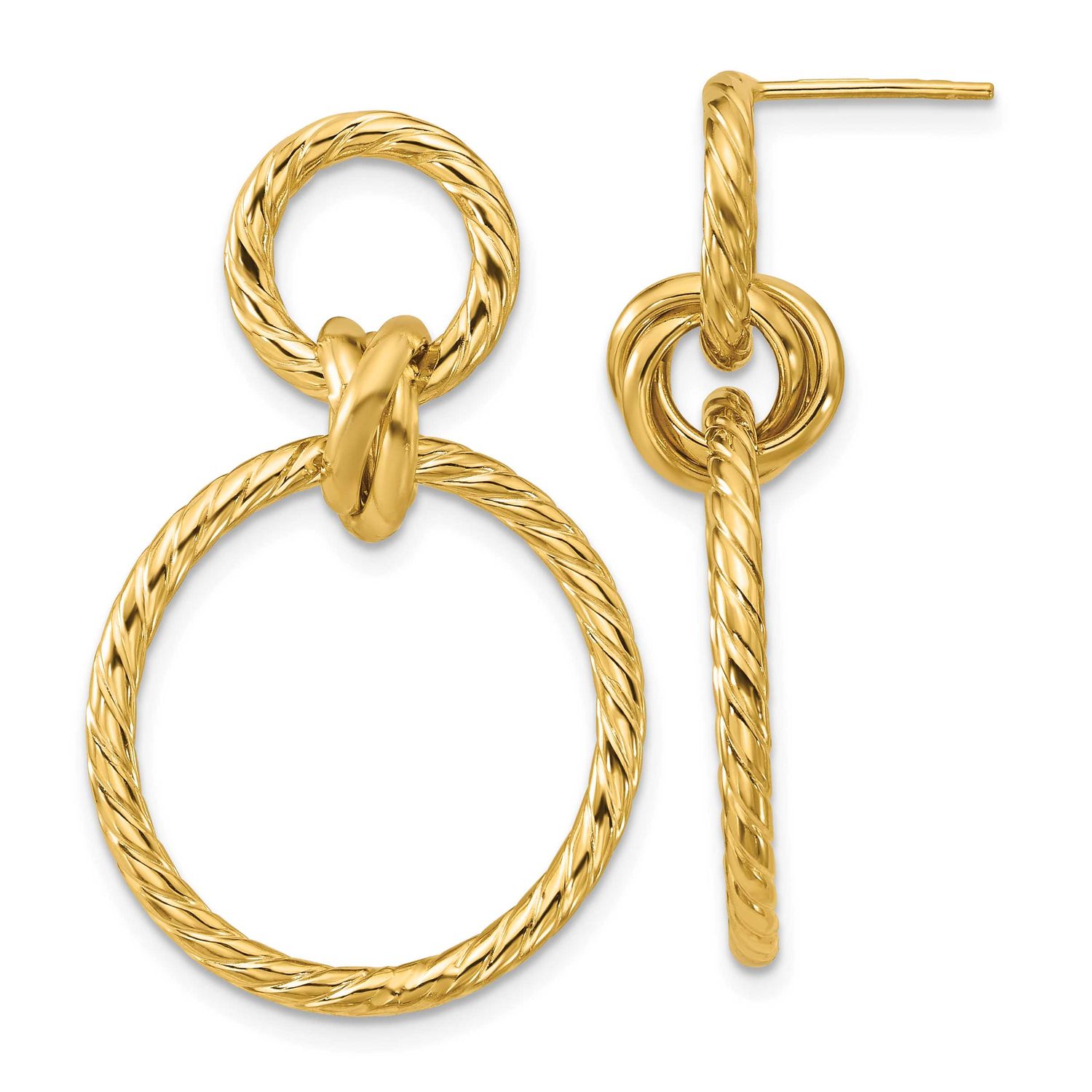 Twisted Circles Dangle Post Earrings 14k Gold Polished LE2822 196904316047