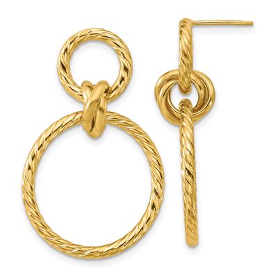 Twisted Circles Dangle Post Earrings 14k Gold Polished LE2822 196904316047