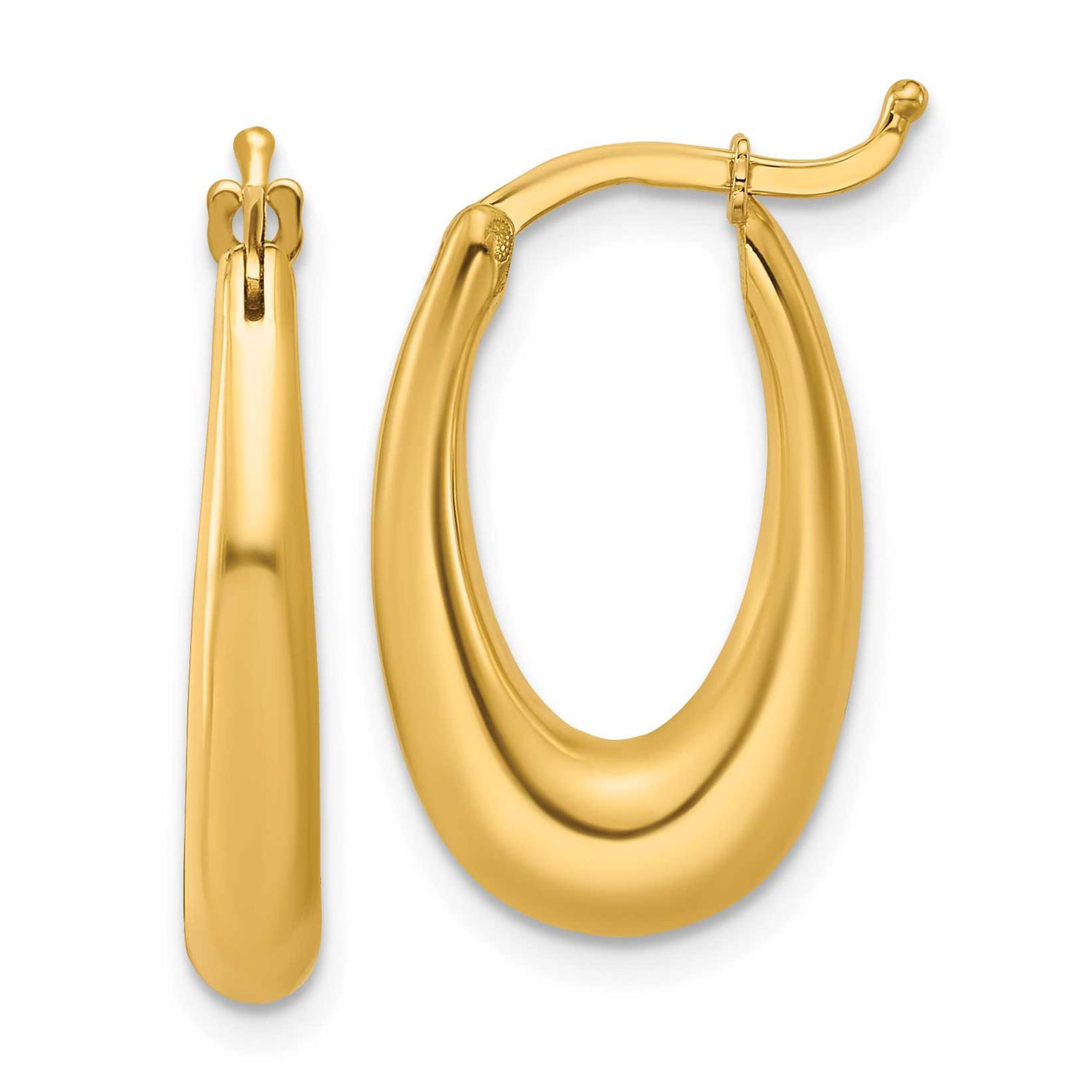 Tapered Oval Hoop Earrings 14k Gold Polished LE2944