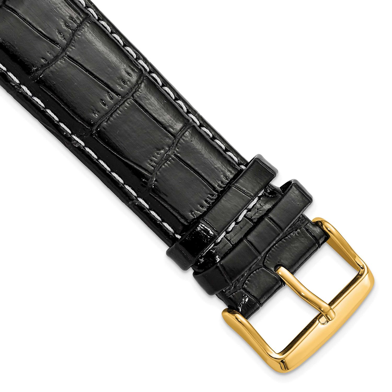 Debeer 24mm Black Crocodile Grain Chronograph Leather with White Stitching and Gold-Tone Buckle 7.5…