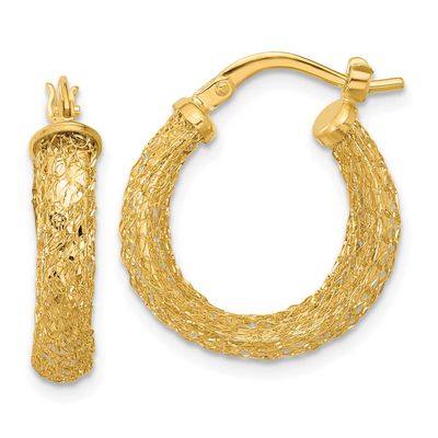 Hoop Earrings 14k Gold Polished and Textured LE2697 196904341391
