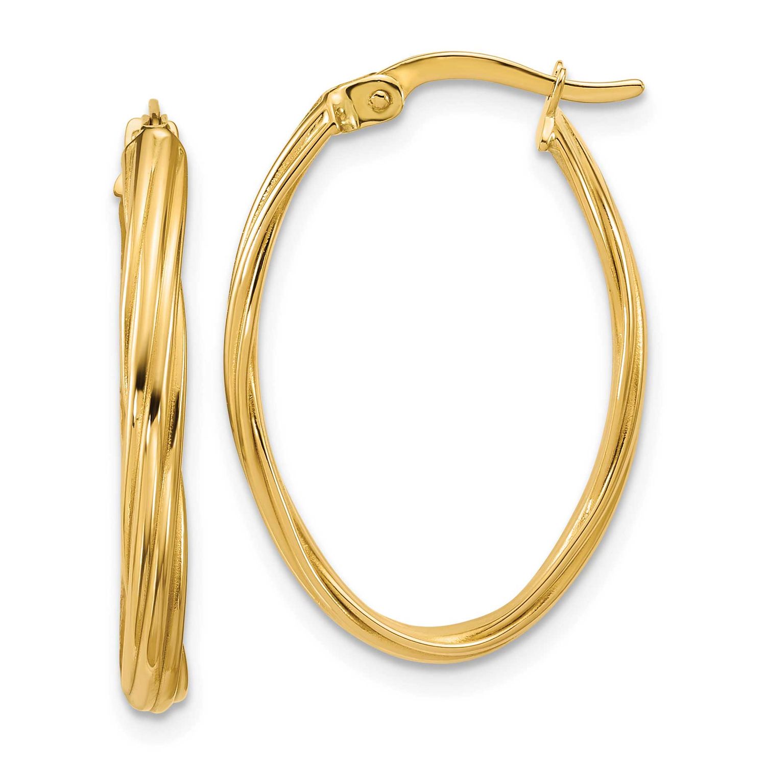 Grooved Twist Oval Hoop Earrings 14k Gold Polished LE2890