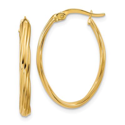 Grooved Twist Oval Hoop Earrings 14k Gold Polished LE2890