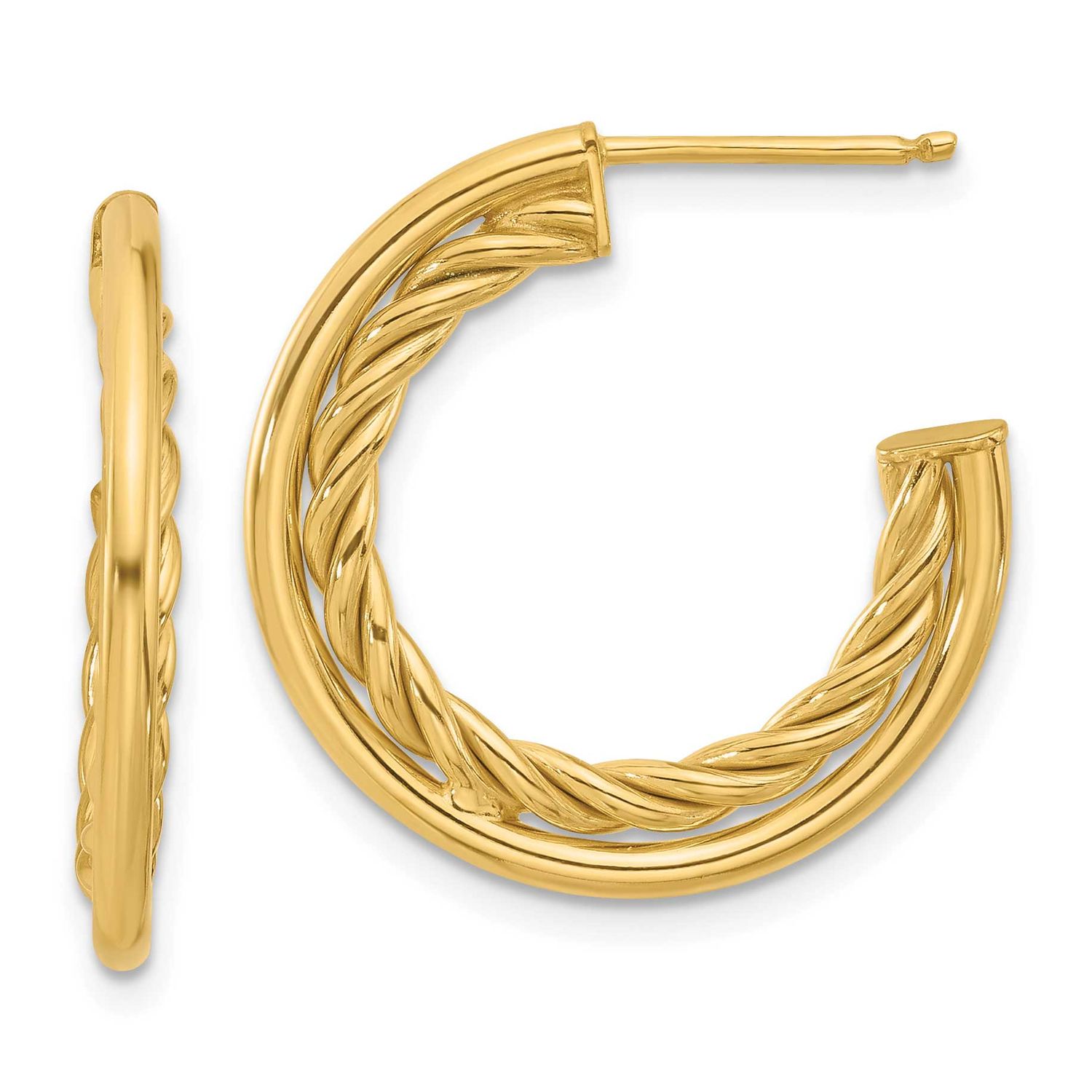 J-Hoop Post Earrings 14k Gold Polished and Textured LE2605 196904340905