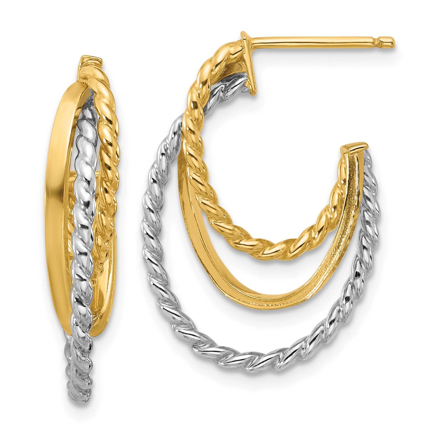 White Rhodium Polished/Twisted Oval J-Hoop Post Earrings 10k Gold 10LE616 196904342800