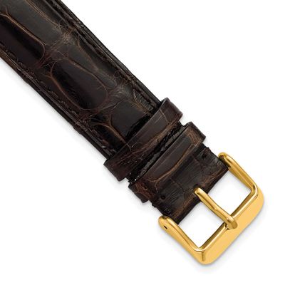 Debeer 20mm Brown Genuine Alligator Chrono Leather with Gold-Tone Buckle 7.5 Inch Watch Band 530Y-20