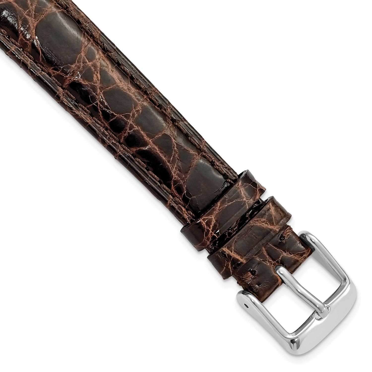 Debeer 16mm Long Brown Genuine Caiman Leather with Silver-Tone Buckle 8.5 Inch Watch Band BAW128L-16