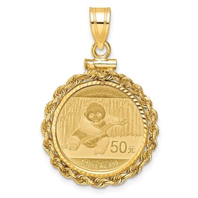 Diamond-Cut Rope Screw Top Mounted 1 10Oz Panda Coin Bezel Pendant 14k Gold C8179/18.0C