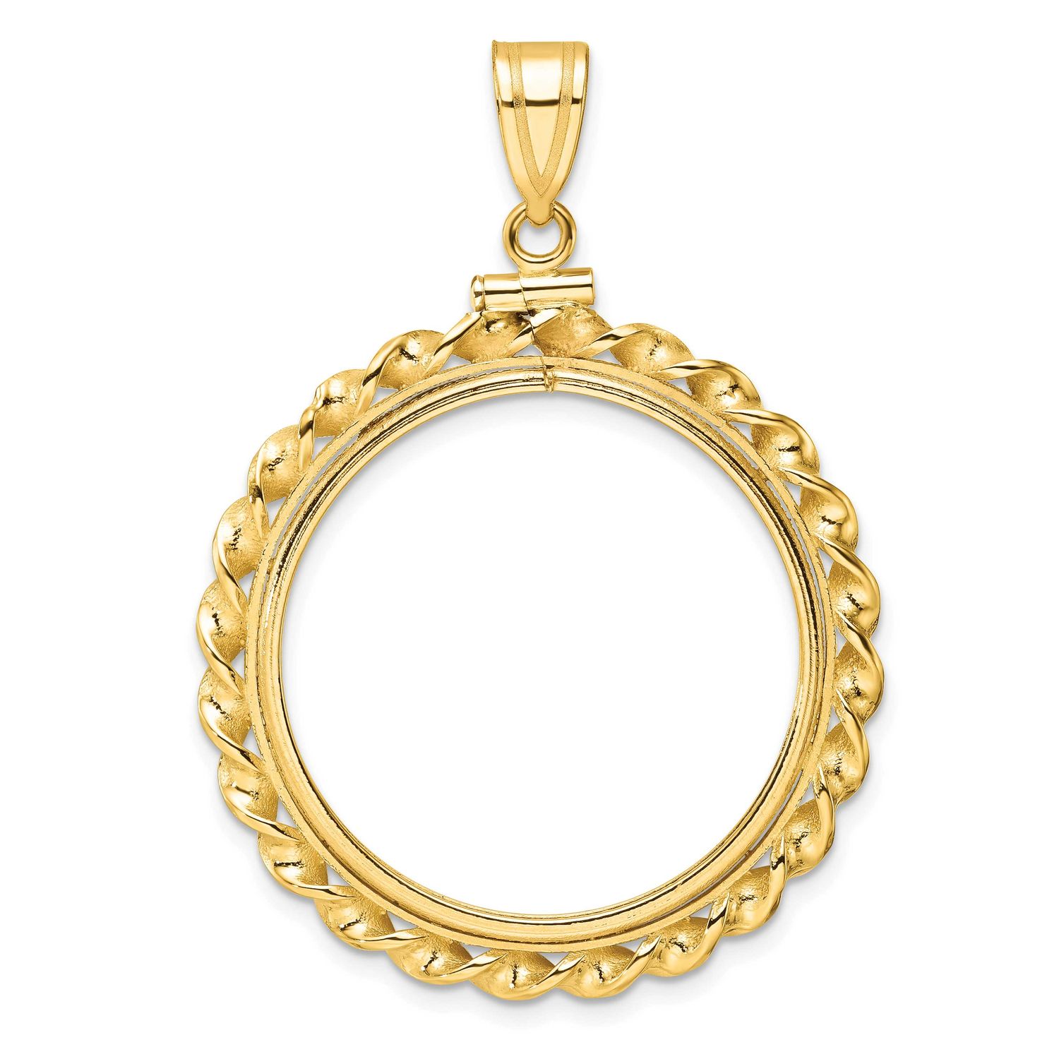 Wide Twisted Wire 27.0mm x 2.35mm Screw Top Coin Bezel Pendant 10k Gold Polished 10C8182/27.0