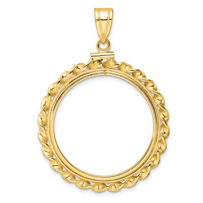 Wide Twisted Wire 27.0mm x 2.35mm Screw Top Coin Bezel Pendant 10k Gold Polished 10C8182/27.0