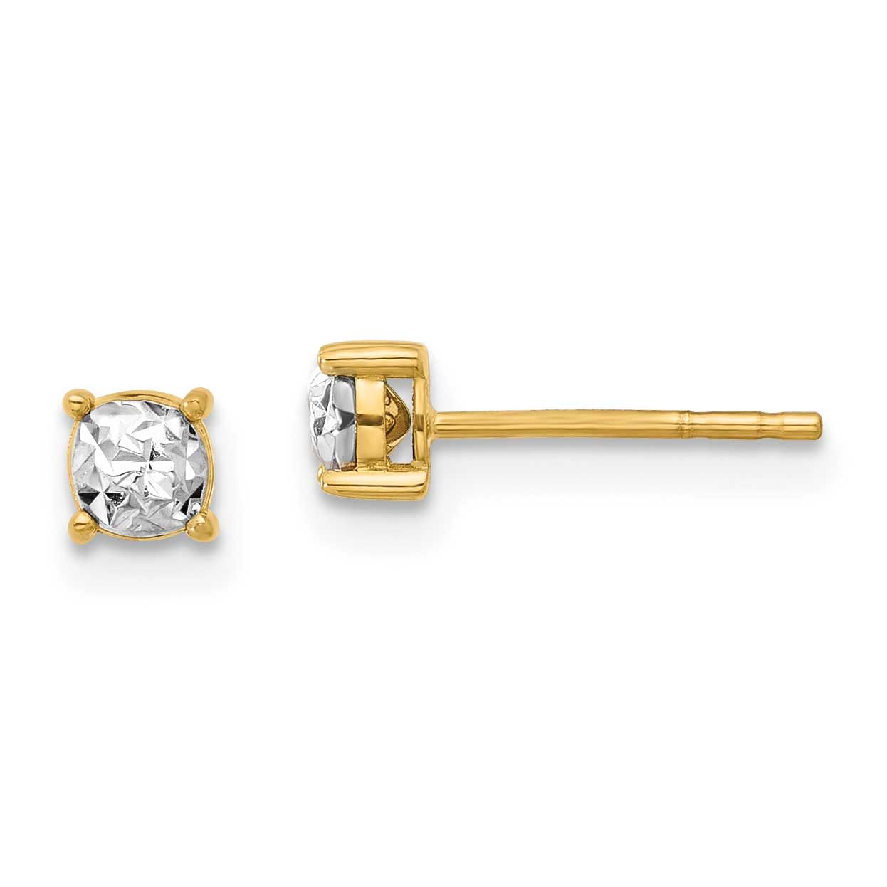 Polished and Diamond-Cut Post Earrings 14k Gold with Rhodium LE2622 196904345320