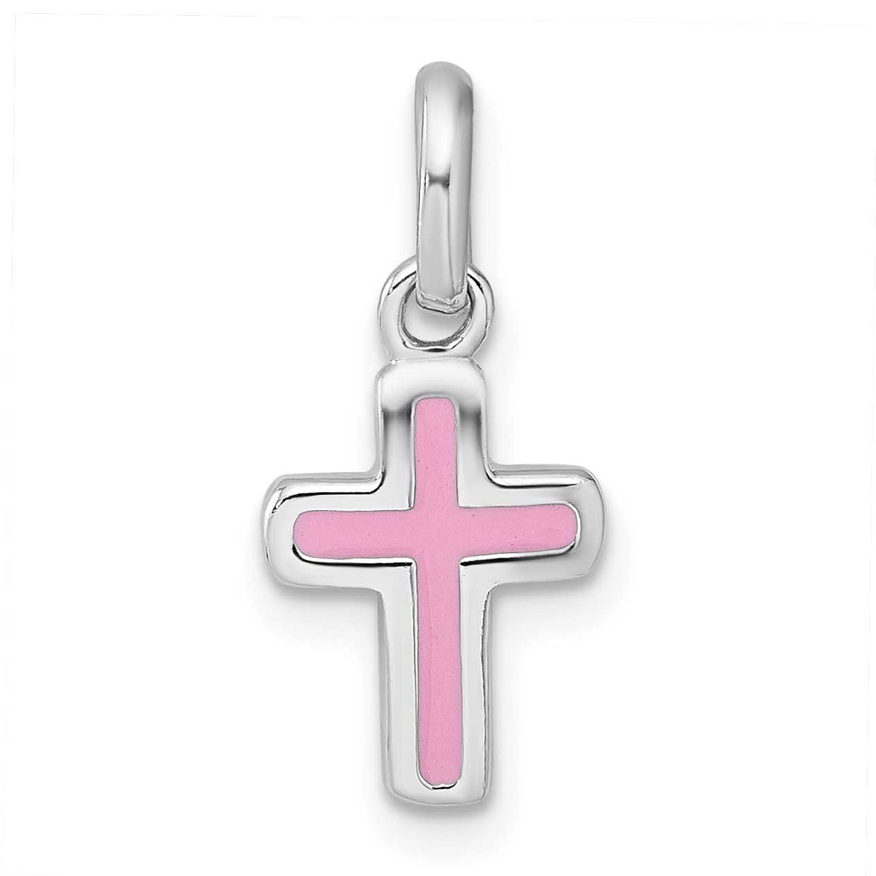 Children&#39;s Enamel Pink Cross Pendant Sterling Silver Rhodium-plated QP5989