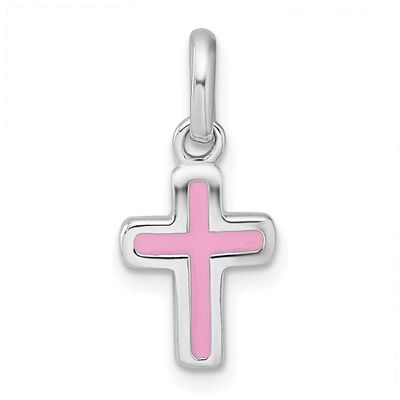 Children&#39;s Enamel Pink Cross Pendant Sterling Silver Rhodium-plated QP5989