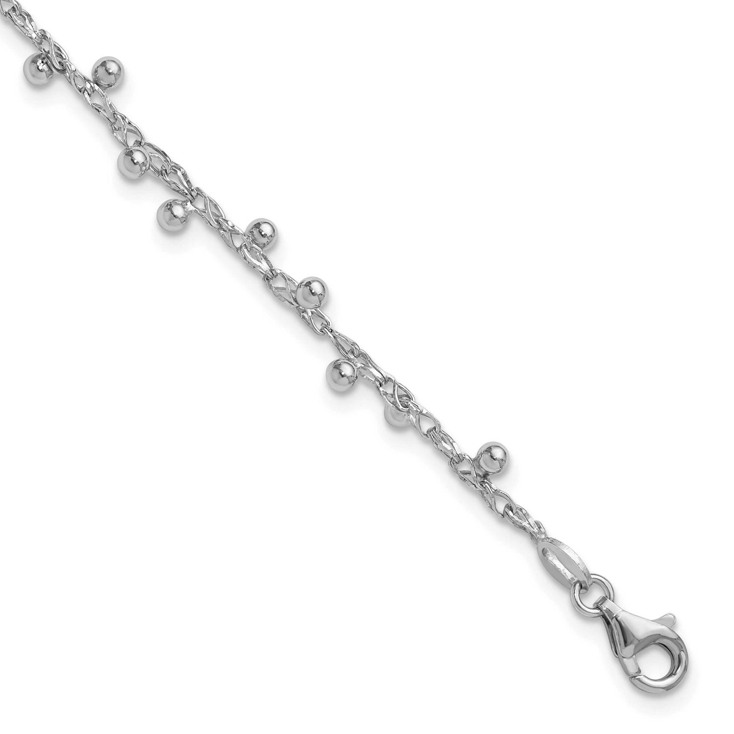 Polished Beaded with 1 Inch Extender Bracelet Sterling Silver Rhodium-plated QLF1358-7