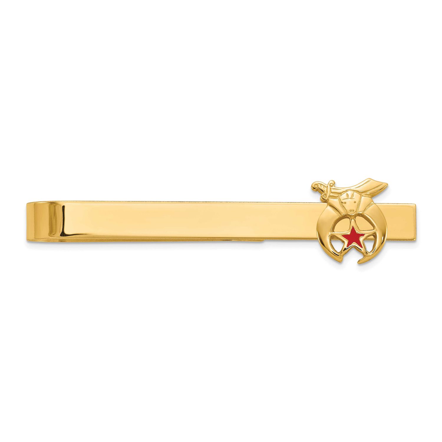 Men&#39;s Polished and Textured with Red Enamel Masonic Shriner Small Tie Bar 14k Gold B57642-TBA