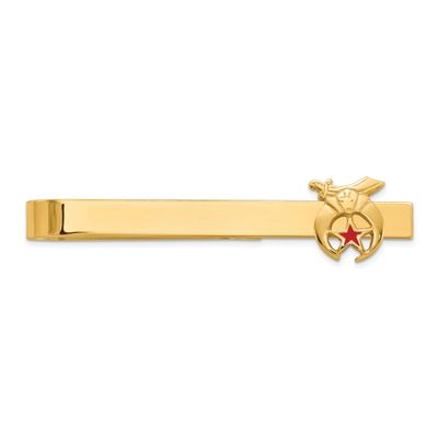 Men&#39;s Polished and Textured with Red Enamel Masonic Shriner Small Tie Bar 14k Gold B57642-TBA