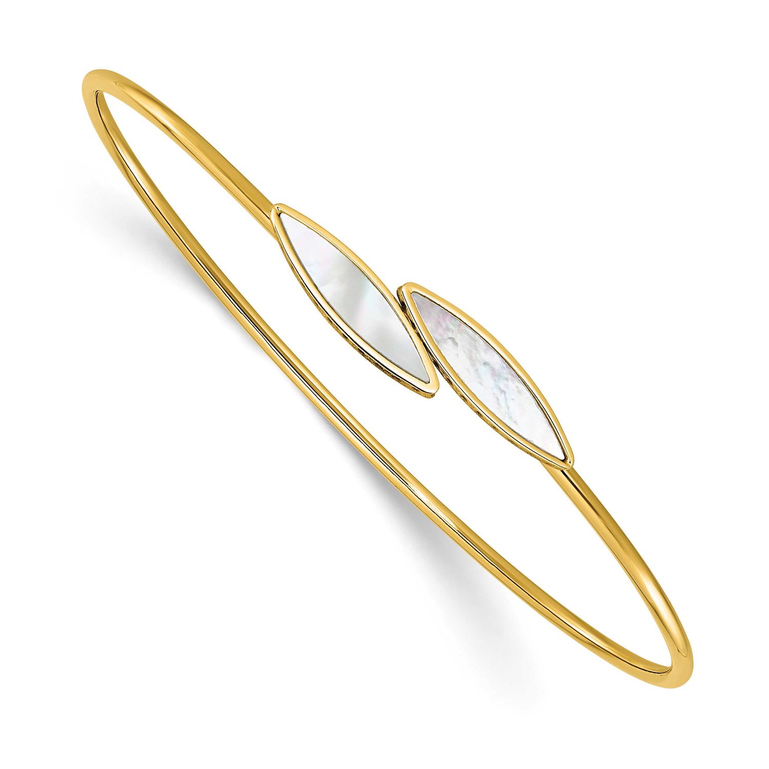 Mother of Pearl Bypass Flexible Bangle 14k Gold Polished LF2065