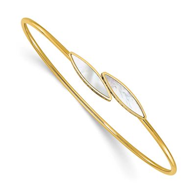 Mother of Pearl Bypass Flexible Bangle 14k Gold Polished LF2065