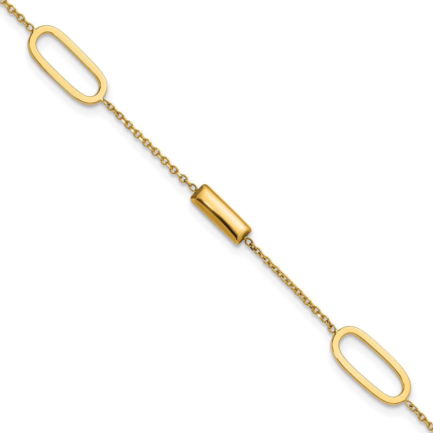 Elongated Oval and Bar with .5 Inch Extender Bracelet 14k Gold Polished LF2250-7