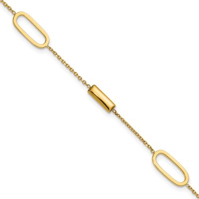 Elongated Oval and Bar with .5 Inch Extender Bracelet 14k Gold Polished LF2250-7