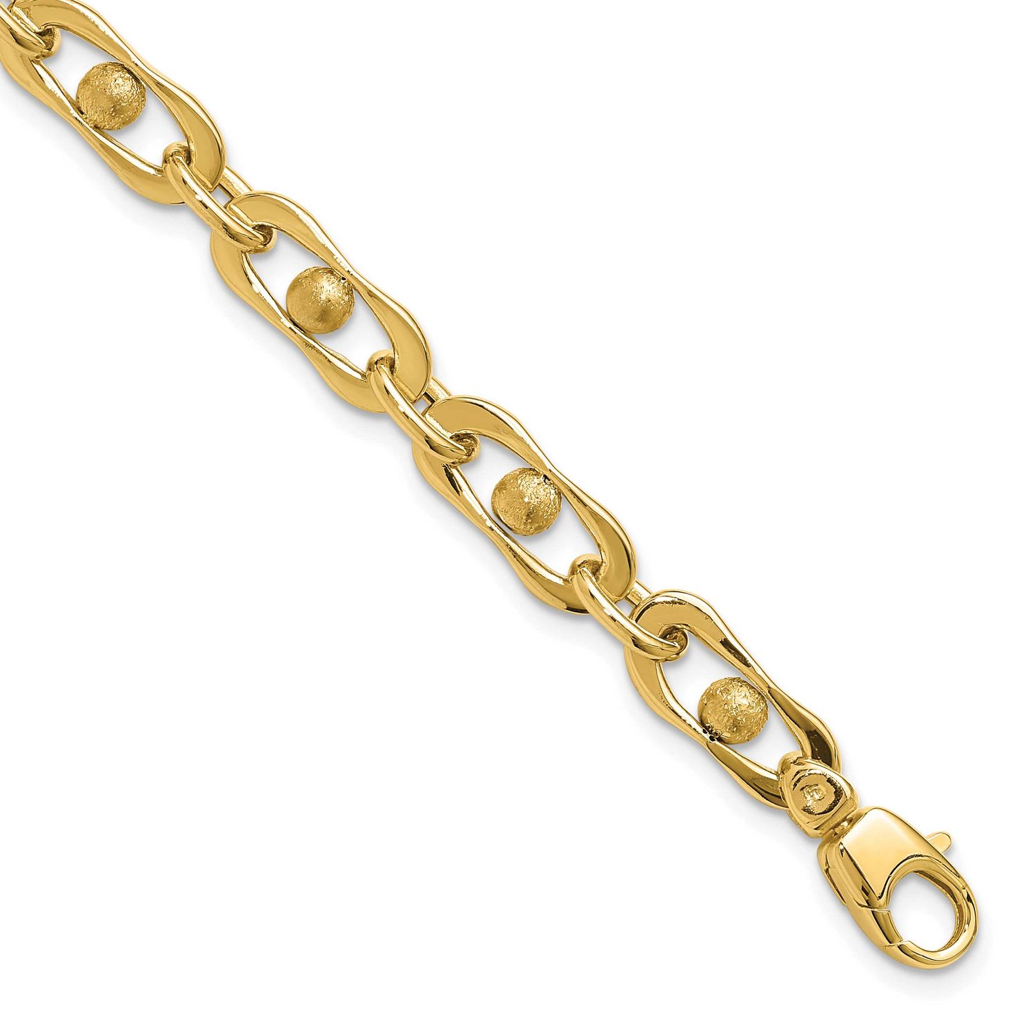 Fancy Link Bracelet 14k Gold Polished and Satin LF2033-7.5 196904289471