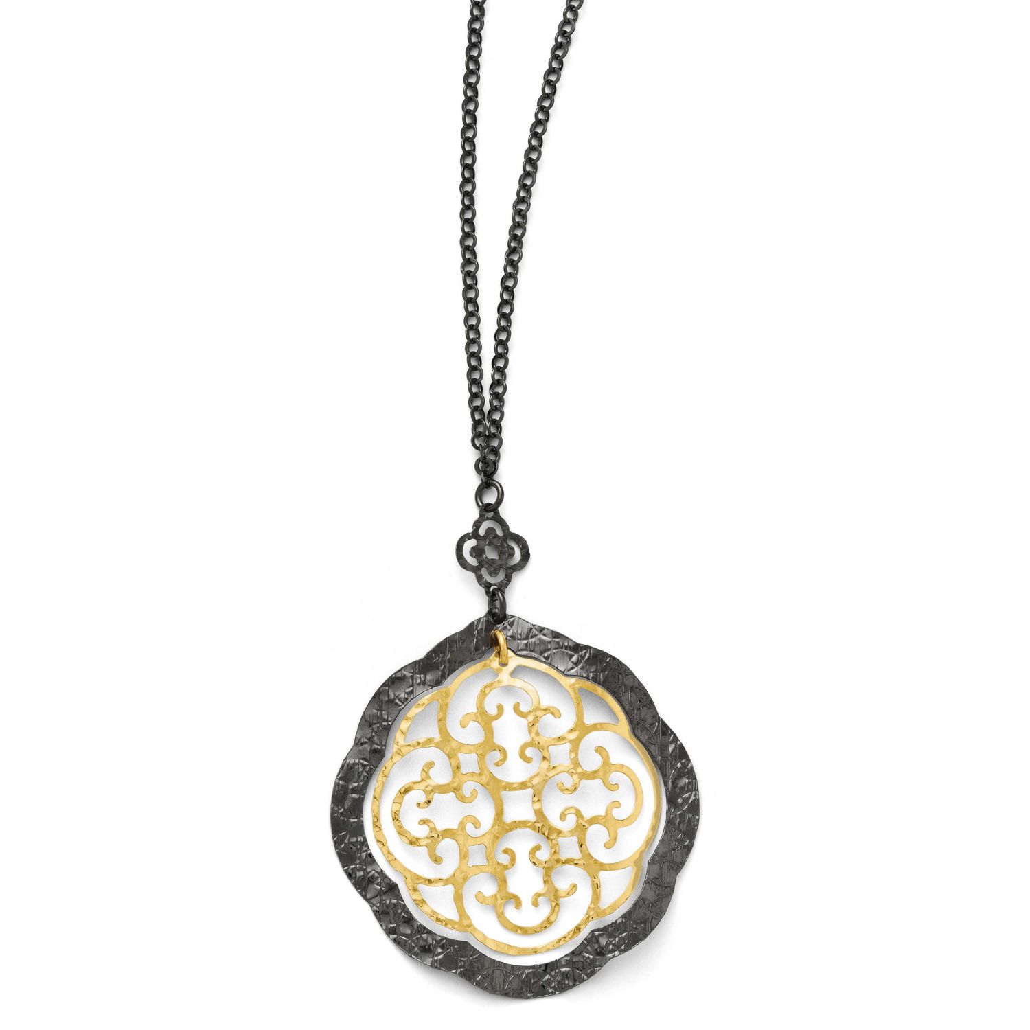 Sterling Silver/Ruthenium/Gold-Tone Flash Necklace 14k Gold QLF149-18 886774987606