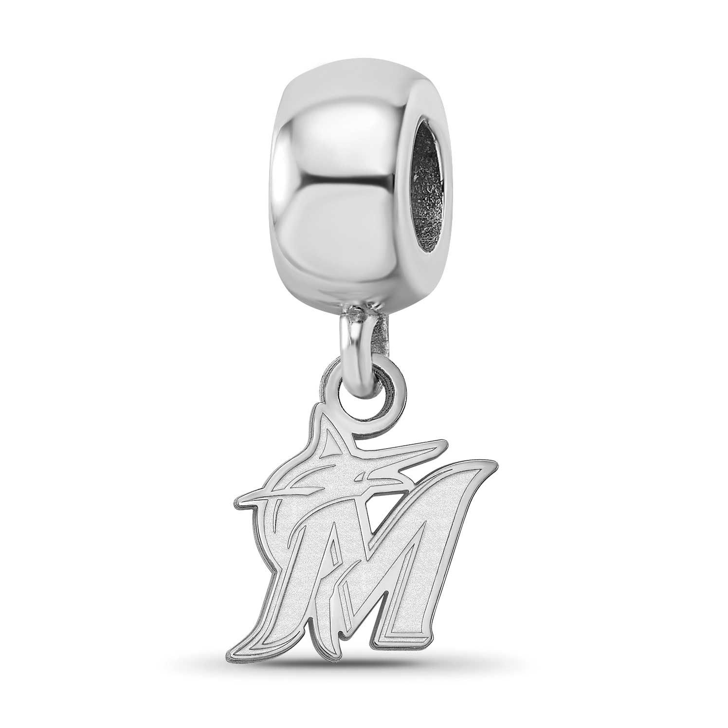 MLB Miami Marlins Letter M and Marl Inch Extenderra Small Dangle Bead Sterling Silver Rhodium-plate…