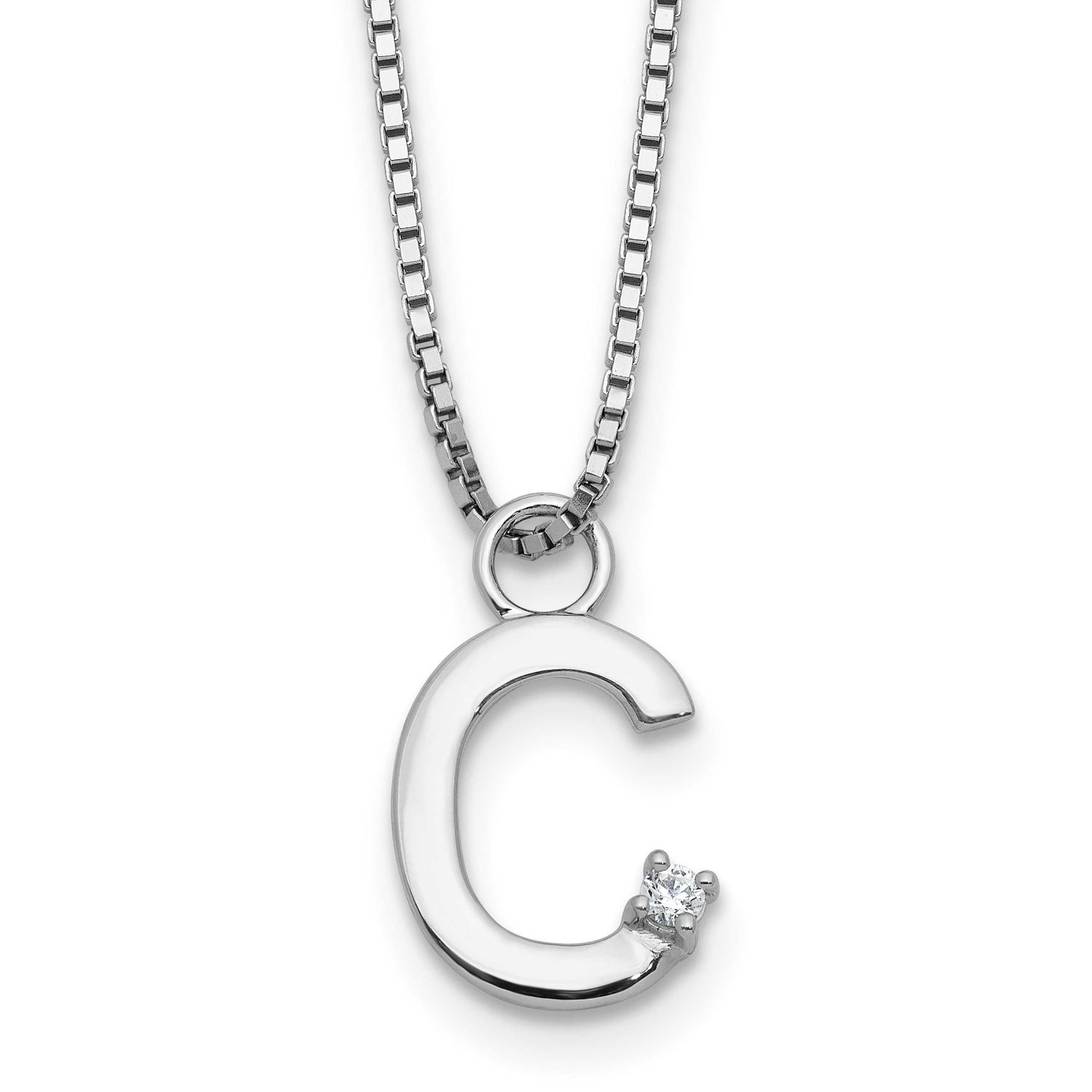 White Ice 18Inch Diamond Letter C Initial Necklace Plus 2 Inch Extender Sterling Silver Rhodium-pla…