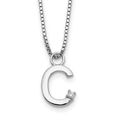 White Ice 18Inch Diamond Letter C Initial Necklace Plus 2 Inch Extender Sterling Silver Rhodium-pla…
