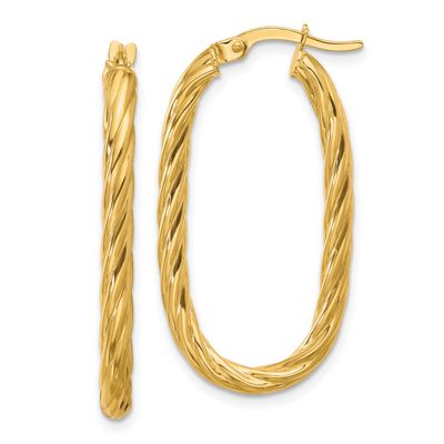 Twisted Oval Hoop Earrings 14k Gold Polished LE2653 196904272862