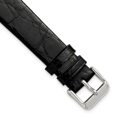 Debeer 17mm Black Flat Genuine Crocodile Leather with Silver-Tone Buckle 7.5 Inch Watch Band 523F-17